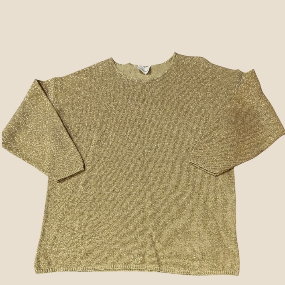 VTG Jaclyn Smith Gold Metallic Lurex Knit Sweater Top Womens Large Made in USA